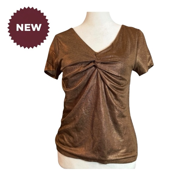Dkny Tops - DKNY Ribbed Sweater Short Sleeve Copper Black Medium NWT
